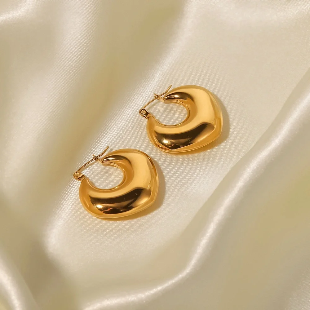 18K Gold Plated Hoop Earrings*Chunky Heart Earrings*Waterproof Jewelry - Picture 7 of 11